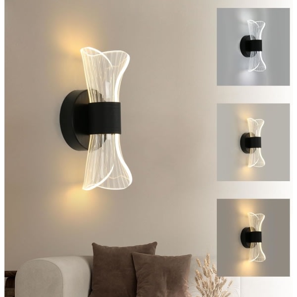 Dimbar LED-vegglampa for innenhusbruk, 10W Modern LED-vägglampa Creative Design, Akrylbelysningsvägglampa, svart