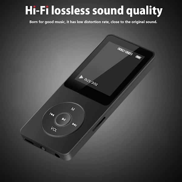 MP3 MP4-spelare Bluetooth 5.0 Ultratunn Digital LCD 1,77 tums skärm Inbyggd HD-högtalare Bärbar HiFi-musikspelare med 64G minneskort