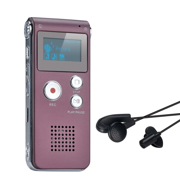 Bärbar digital röstinspelare Ljudinspelare Diktafon LCD-inspelare MP3-spelare-8GB (Burgogne)