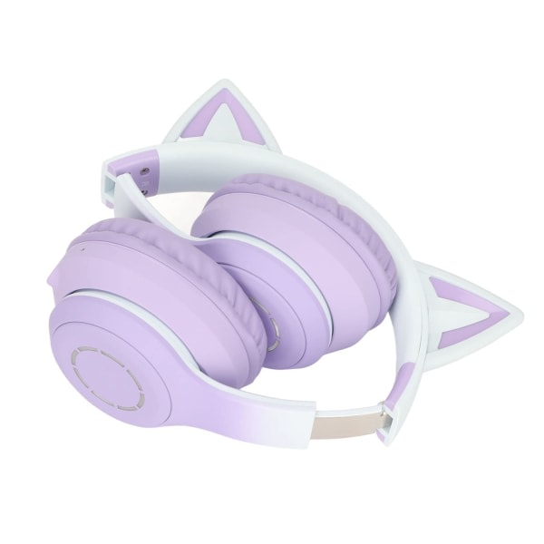 LED Light Up Cat Ear Gaming-hodetelefoner, trådløse sammenleggbare hodetelefoner med mikrofon - lilla lilla