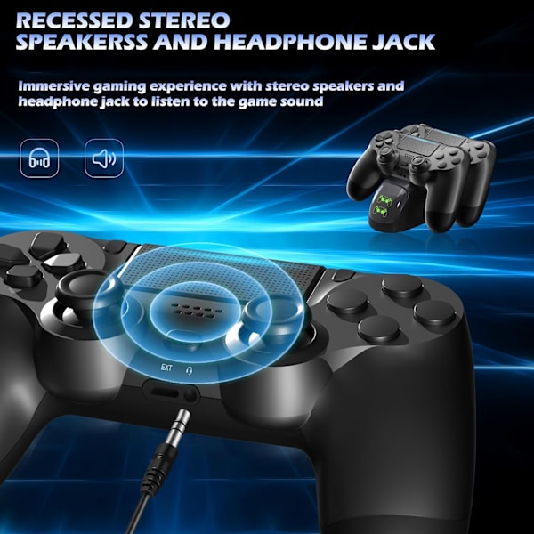 Trådløs Controller 2-pak til PS4/Slim/Pro, Controllere til PlayStation 4 med Dobbelt Vibration/3.5mm Lyd/Opladningsport og 2 stk. Kabler sort black