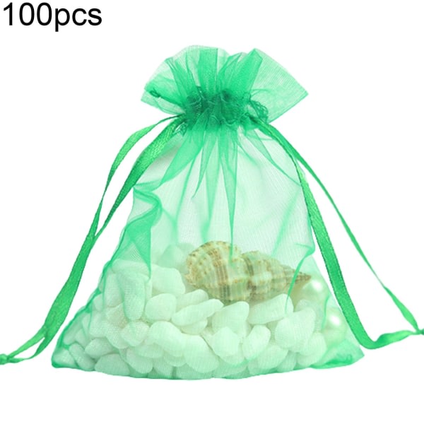 100 stk vanlig garn gavepose Bryllupsgaver Lucky Pouch oppbevaringsbeholder Grønn 13x18cm