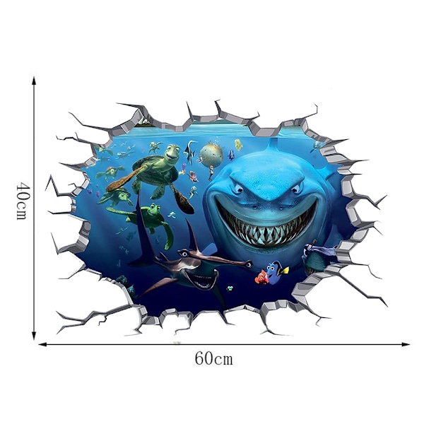 Tegneserie veggklistremerke hai liv vinylklistremerke realistisk selvklebende, vanntett, fargerik undervannsspillromdekorasjon 40*60 cm