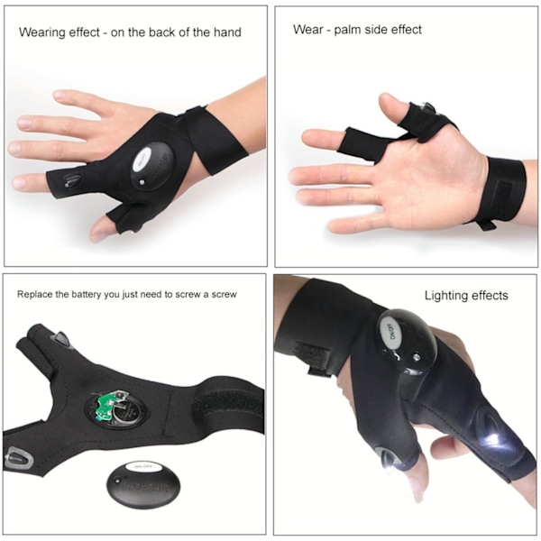 Utomhusfiskehandskar LED Ficklampa Handskar för reparation-XF3-