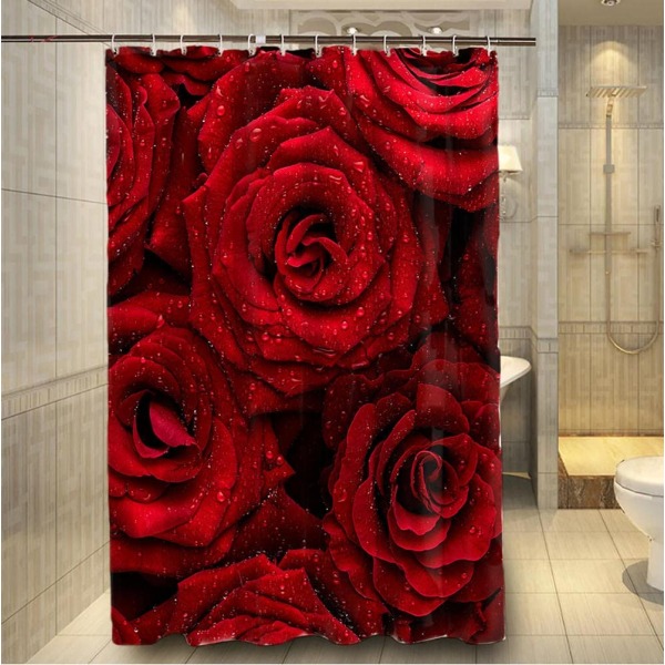 Red Rose duschdraperi för badrum, vattentäta regndroppar