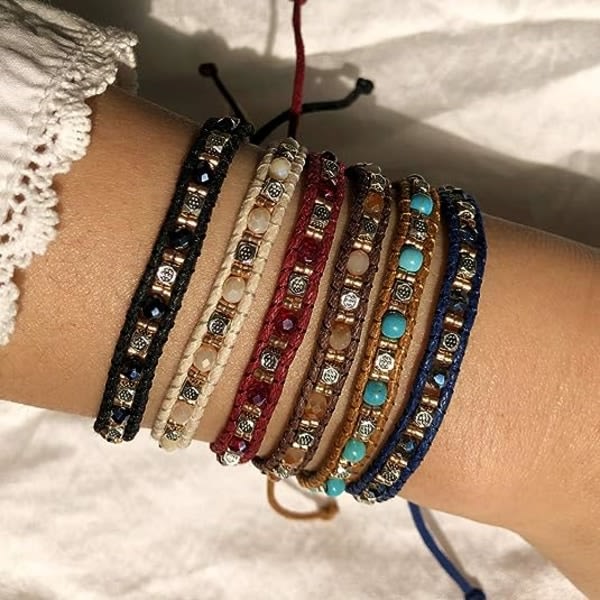 Pärlstavsarmband vävd flätad bomullsväv vaxrepkedja Bohemiska armband Retro justerbara armband Handgjorda vänskap för kvinnor tjejer