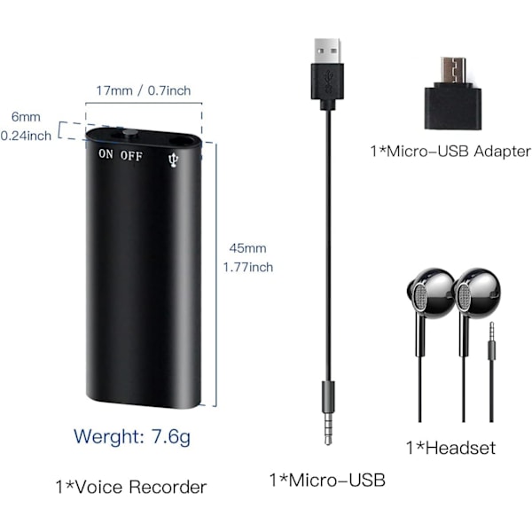 Mini ääniohjattu tallennin - 800 tunnin tallennuskapasiteetti - Vahva magneettinen - Äänitallennus - Jatkuva kuuntelulaite 16 GB