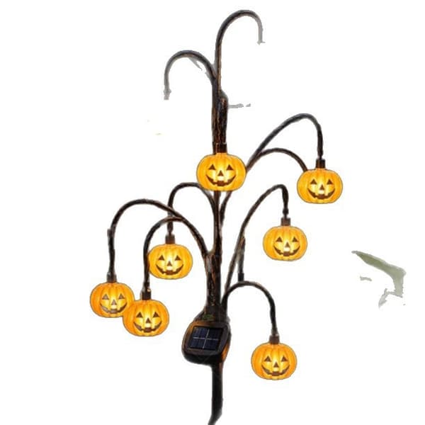 Halloween Solar Træstubslampe, Harpiks Spøgelse Græskar Kranie Kat Udendørs Dekoration Ghost
