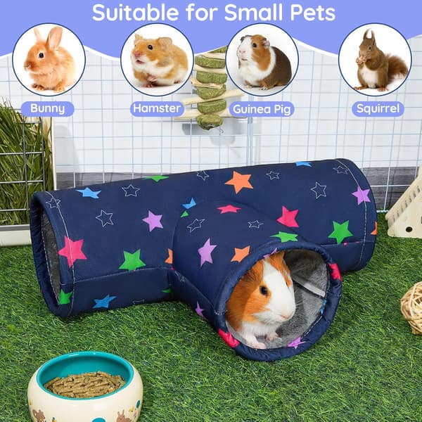 Foldable Small Animal Fabric Tunnel - Tunnel for Guinea Pig, Rabbit & Hamster-FF- Blue