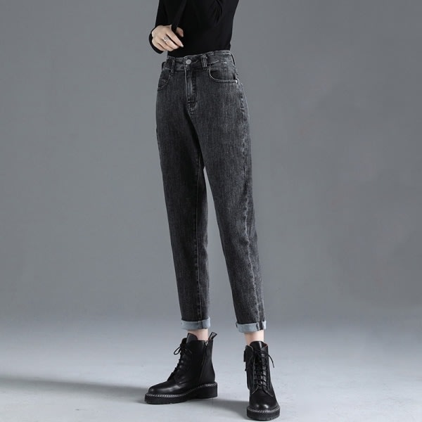 Kvinner Casual Slim High Waist Cropped Dark Grey XL