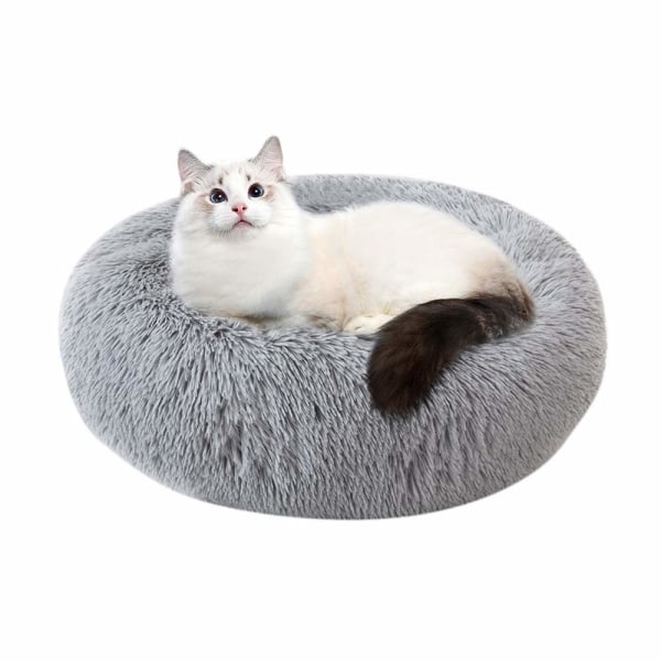 Deluxe varm plysch kattsäng, rund eller oval donutformad halkfri husdjurssäng, mjuk matta Löstagbar kuddekorg med kudde för katter och små hundar