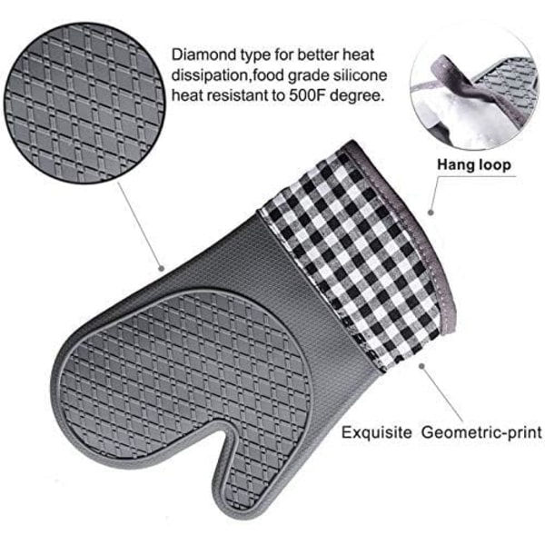 Ugnshandskar Värmebeständiga - Halkfria köksvantar i silikon för BBQ Matlagning Bakning Mikrovågshandskar med vattentät (grå)