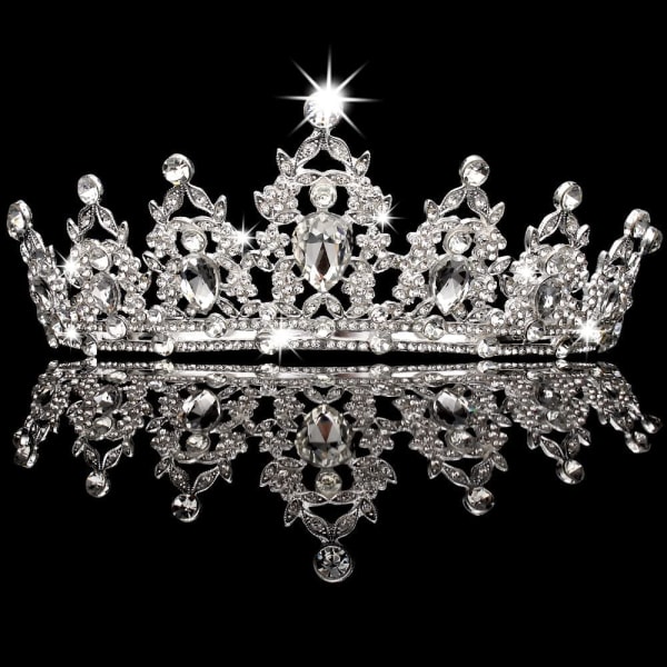 Silver Tiara och kronor för kvinnor Crystal Queen Crown födelsedag