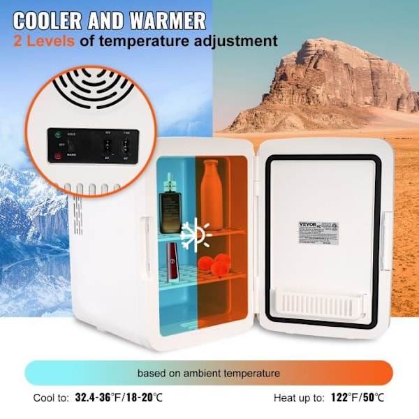 Minikylmälaite 10 L - VEVOR - 12 V DC/220 V AC Mini Kannettava Kosmetiikkakylmälaite - Lämmin ja Kylmä Kaksoistila - Valkoinen
