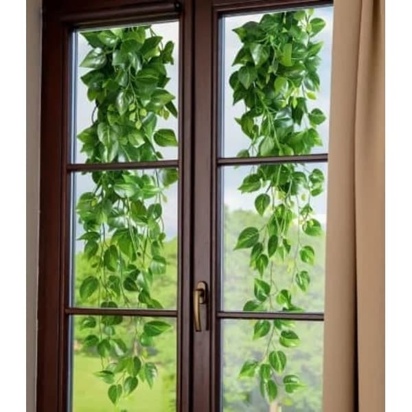 2-pack window decoration with green leaves and tendrils - double-sided self-adhesive decal, 60×30 cm-FF-