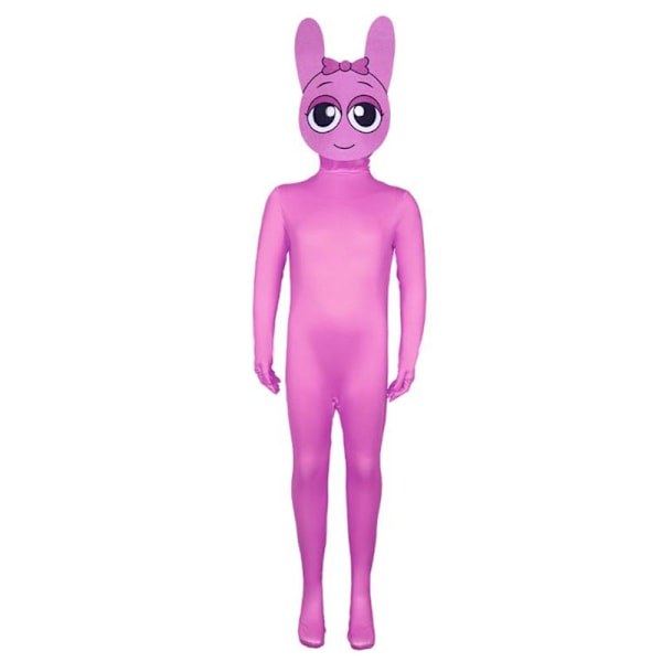 Sprunki Incredibox Barn Overall med Huvudbonad Outfit Kostym Långärmad Dragkedja Playsuit för Vuxna & Barn Rosa Pink 150cm