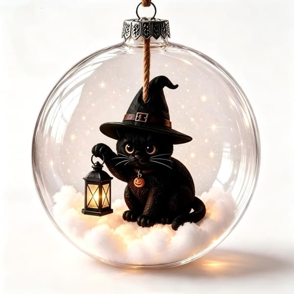 Mini Gennemsigtigt Julepyntssæt, 4 Designs Spøgelse Heks Sort Kat Græskar til Juletræsdekoration Pumpkin