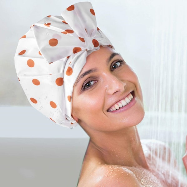 Luksushette for kvinner - Vanntett gjenbrukbar hette for langt hår Fasjonabel lue (Blush Dot)
