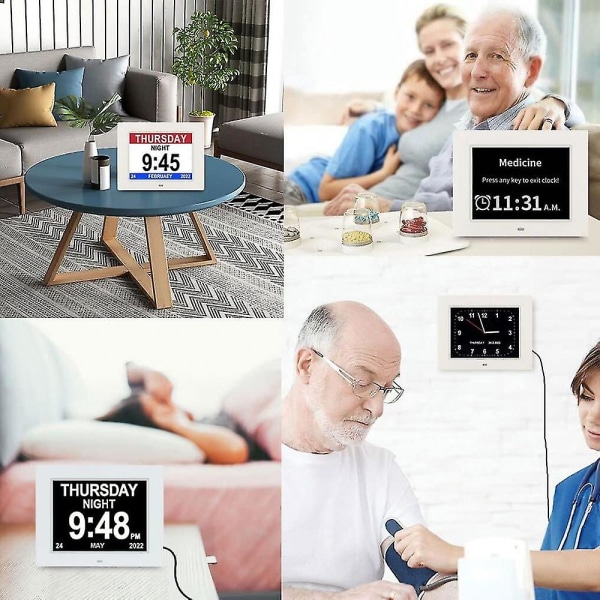 Demensur Alzheimers ur & stort digitalt kalenderur til seniorer, ur med dag og dato f