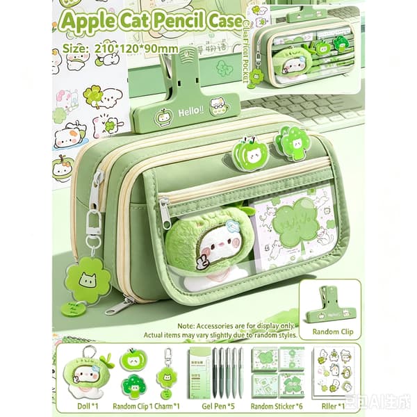 Clover Cat Pennfodralset, 13-lagers Pennlåda med Stor Kapacitet och Skolmaterialkit Four-Leaf Clover B
