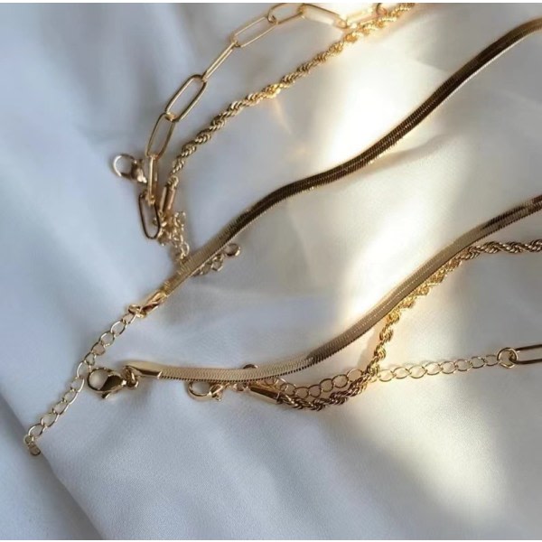 Guldpläterad Snake Chain Halsband 3-lagers rep+gem+sill