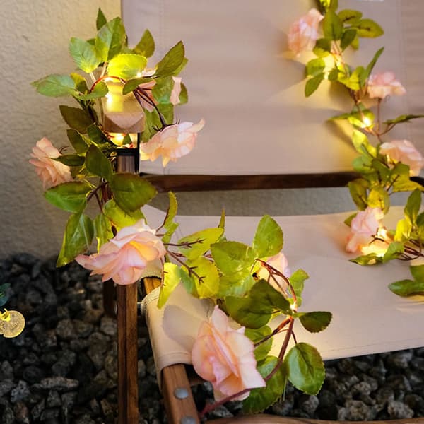 LED lyskæde roser blomster 2m 20 lyserøde varme batteridrevne bryllup B