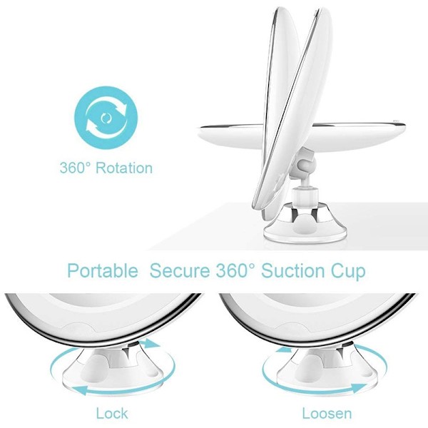 Makeup Mirror with Suction Cup, LED Light and x10 Magnification White Vit