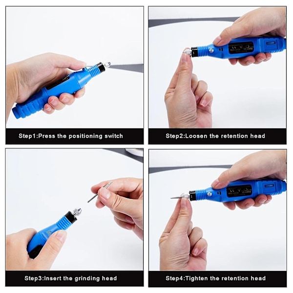 USB mini slibemaskine med 6 slibehoveder 3000-20000 4 roterende elektrisk boremaskine - Perfet Black
