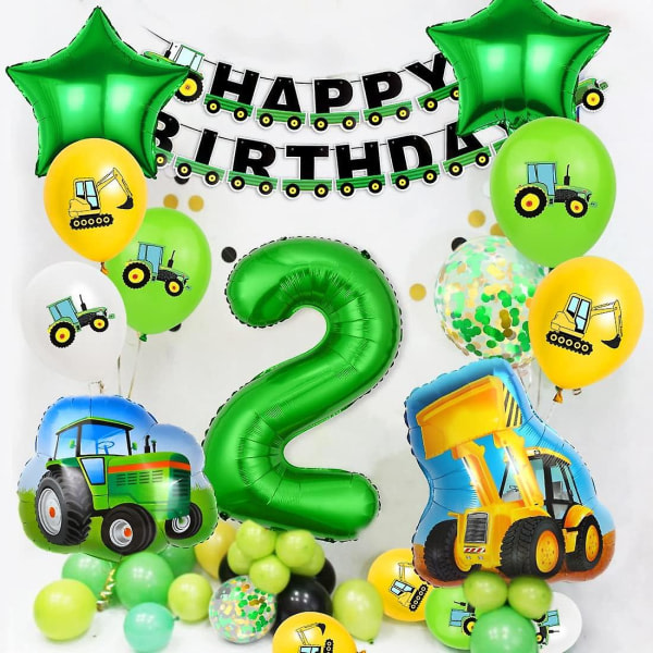 Traktor Födelsedagsdekorationer för 2-åriga pojkar - Grön folieballongdekor