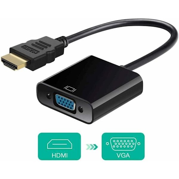 (Svart) HDMI till VGA, HDMI till VGA-adapter, Aktiv 1080P HD Video C