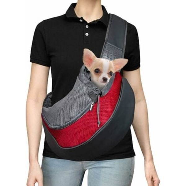 Kattväska, axelväska i mesh som andas, väska och hund- och kattvalpdjur resväska (rød S)