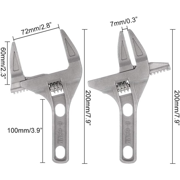 Skiftnyckel Justerbar, 16-68 mm stor öppningsbar aluminiumlegering med bred käft