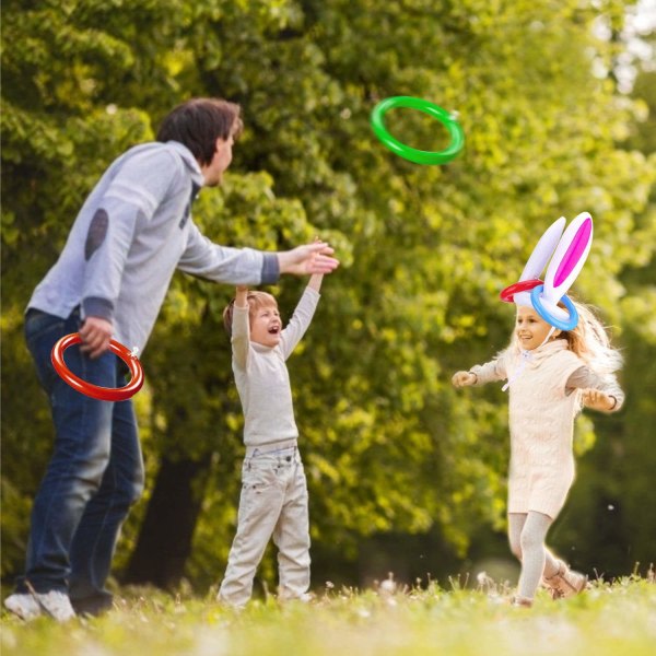 2 kpl pääsiäisen puhallettavat pupun korvat (2 sarjaa/8 rengasta) kohdelelu, sisäkäyttöinen ulkokäyttöinen sormuslelut Lahjalahjat lapsille perheen pääsiäisjuhliin