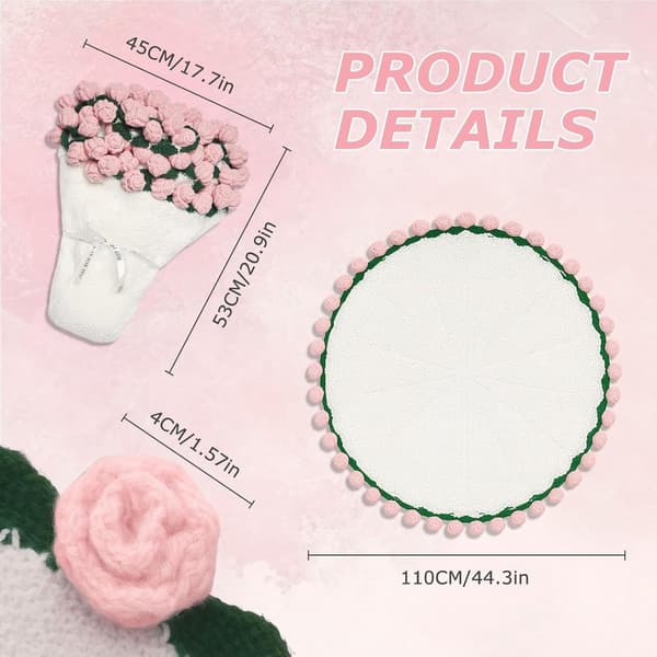 Heklet teppe rosa roser 109 cm diameter strikket sengeteppe gave til kvinner pink