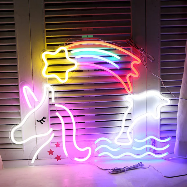 Neon enhjørning 32 cm - fatning og tænd/sluk-knap inklusive LED neon