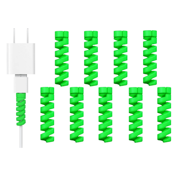 10-pakkauksen spiraali kaapeli suojus - Latausvihreä green one size