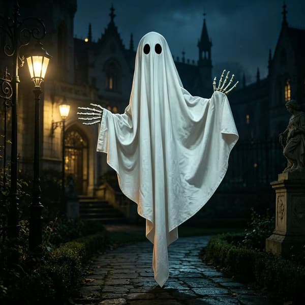 Kæmpe Halloween Spøgelsesdekoration til Udendørs Plænefest, Lysende Rekvisit med LED-kæde til Spøgelseshus Warm string lights