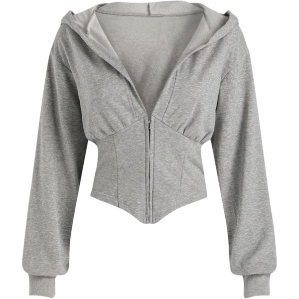 Kvindes Halv-Lynlås Korset Crop Sweatshirt Hoodie Solid Dyb Grå L Grey