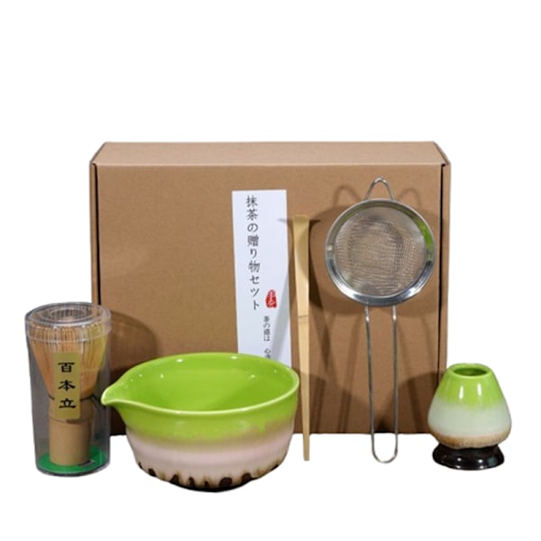 Keraaminen teesetti, sisältää matcha-kulhon, Matcha-vispilätelineen ja matcha-vispilän, 5-osainen setti monivärinen-XF5- multicolor