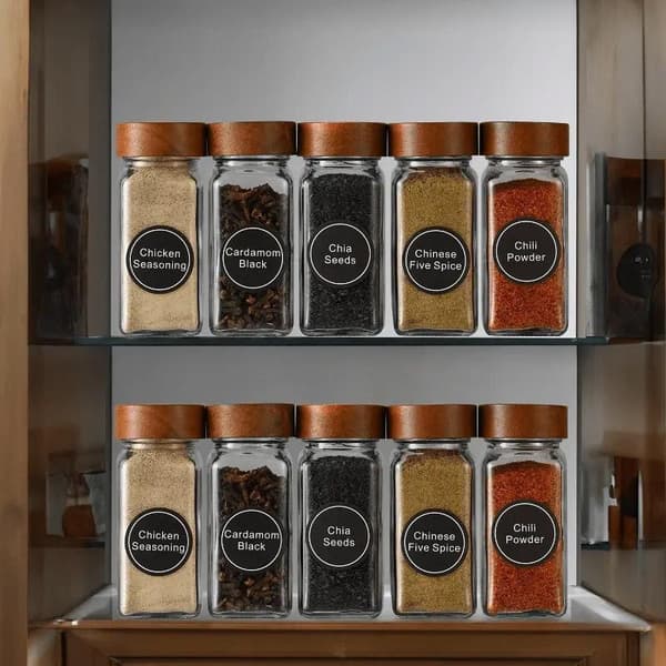 12 Pcs Square Glass Spice Jars, Transparent Storage Containers, Kitchen Spice Organizer-FF-