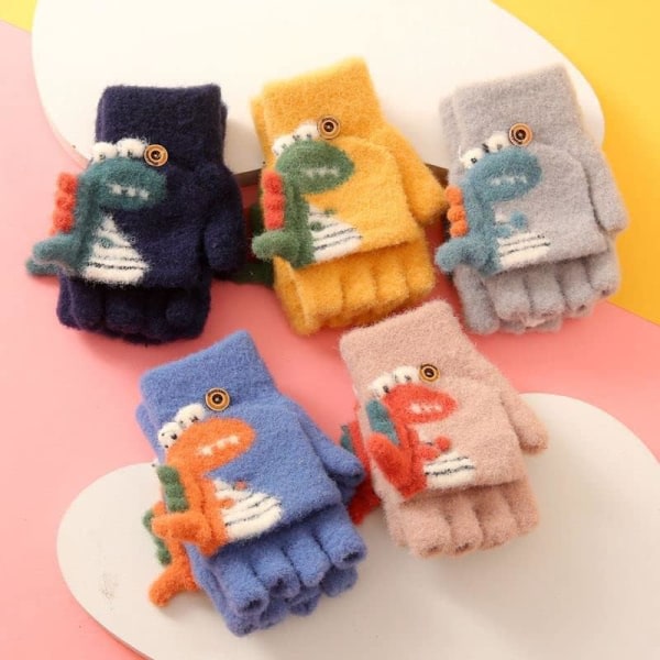 2 par stickade handskar för barn, barns vintervantar, mörkblå och