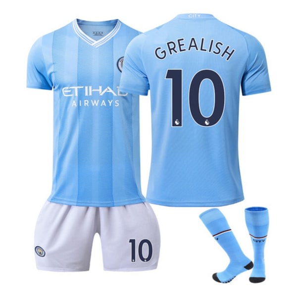 Manchester City Grealish nr. 10 fotballskjorte 24 (høyde 140-145 cm, vekt 30-35 kg)