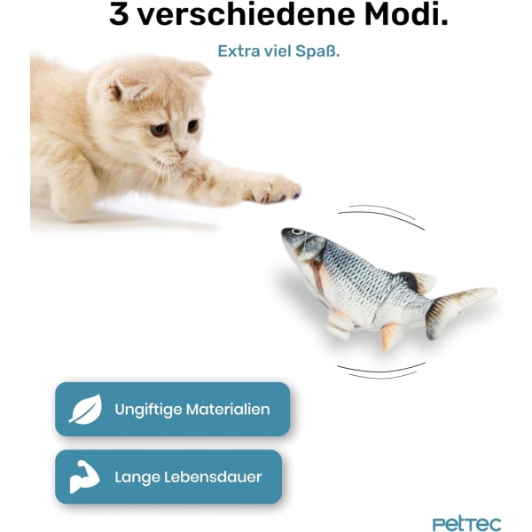Elektrisk aktiveringsleke for katter, fisk i bevegelse, med kattemynte