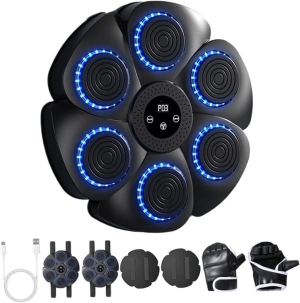 Musical Boxing Machine, Smart Wall-Mounted Boxing Machine - Bluetooth with Boxing Gloves, 9 Speeds and Countdown Modes-FF- C