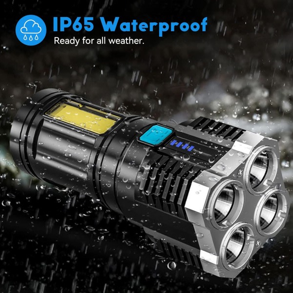 Superstarka LED-facklor, USB laddningsbar ficklampa med sidoljus 4 COB-lägen Kraftfulla lumen för utomhuscampingfackla [Energiklass A+++]