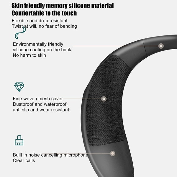 Bluetooth-halshögtalare, bärbar trådlös 5.0-högtalare med brusreducerande mikrofon, 3D-stereohalshögtalare, ergonomisk design, lämplig för familje-T