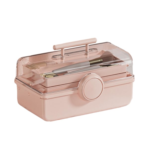 Makeup Organizer, 3-lags opbevaringsboks, medicinboks med stor kapacitet, multifunktionel plastværktøjskasse (lyserød, 38cm*23cm*26cm)