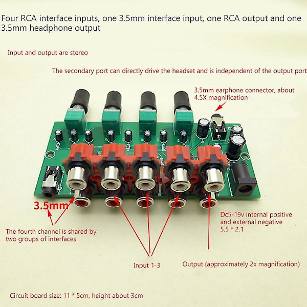 Multi-kilde Rca Mixer Stereo Audio Reverberator 4 Input 2 Output Audio Switcher Driver Head