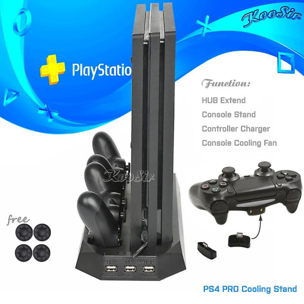 Ps4 pro -konsolin pystysuora jäähdytysteline ps 4 kahden ohjaimen latausasema ja 3 keskitinporttia Sony Playstation 4 Pro -peleille