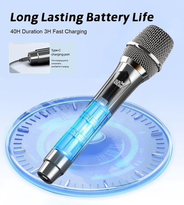 Trådløst mikrofonsystem med mottaker 60 m for karaoke, bryllup, DJ